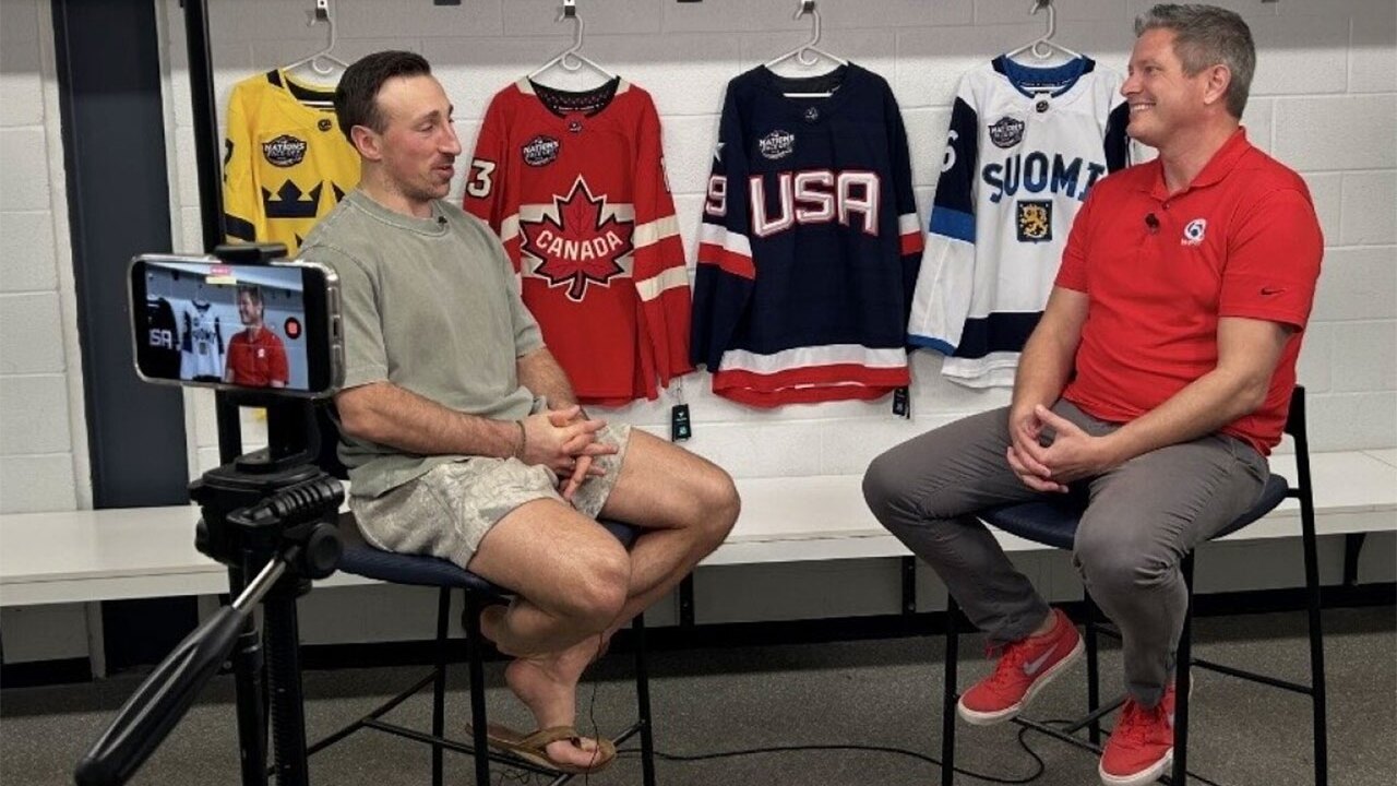 WPTV Anchor and Panthers 360 host Mike Trim talks with Brad Marchand about playing for Team Canada in the Olympics