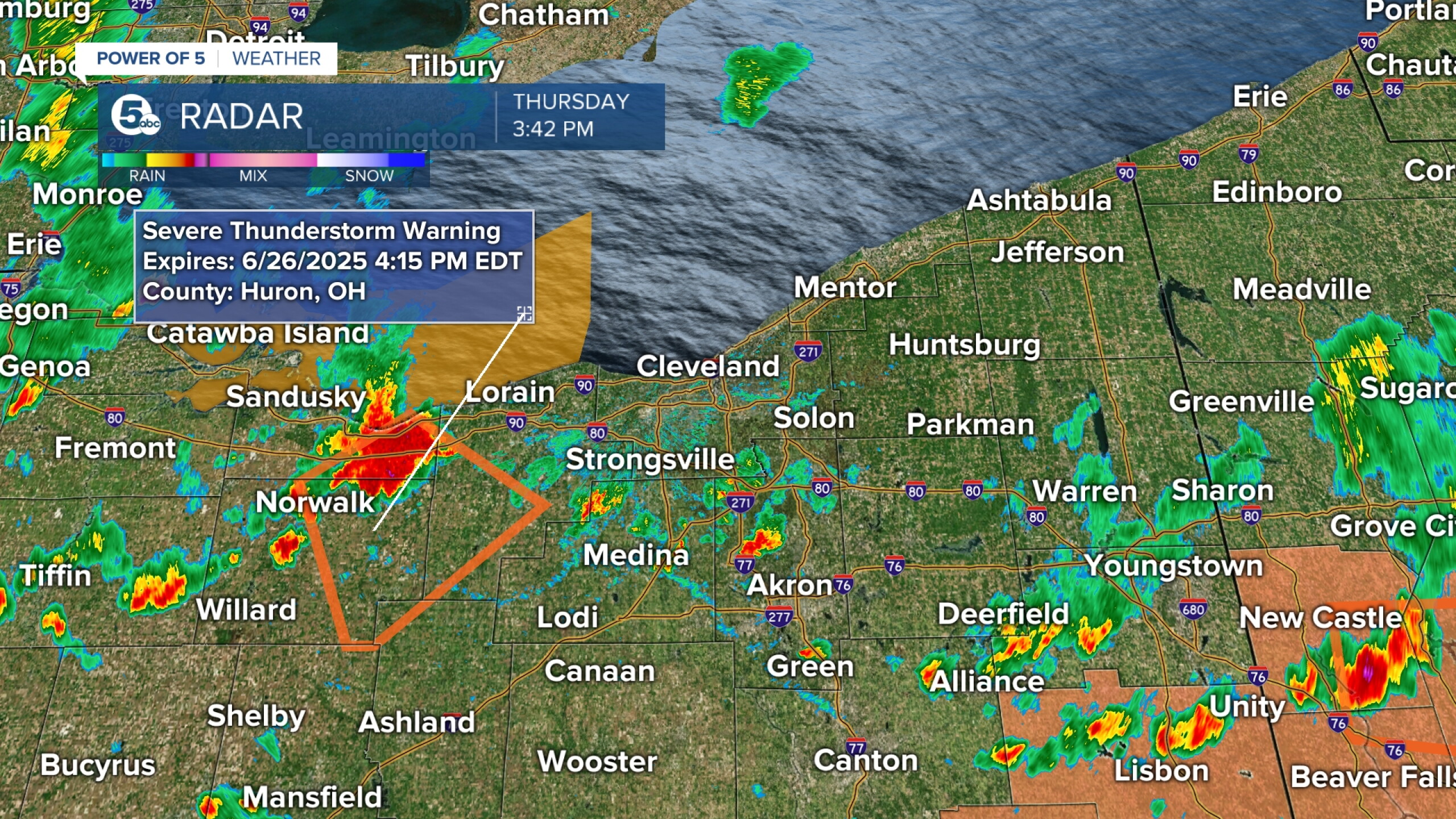 Severe Thunderstorm Warning issued for multiple Northeast Ohio counties