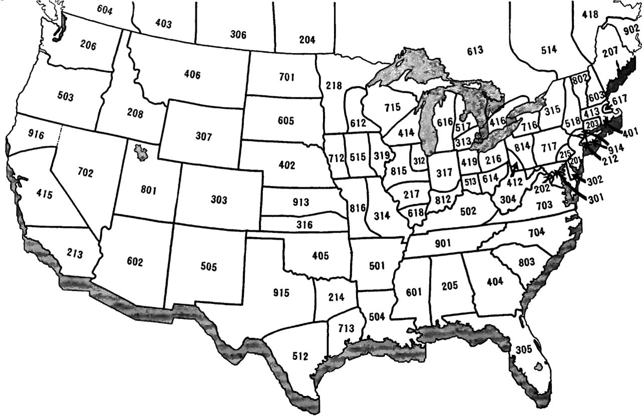NANPA original area codes map of 1947