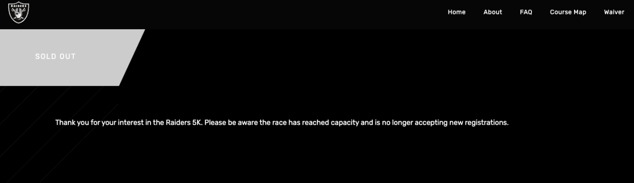Raiders 5k sold out