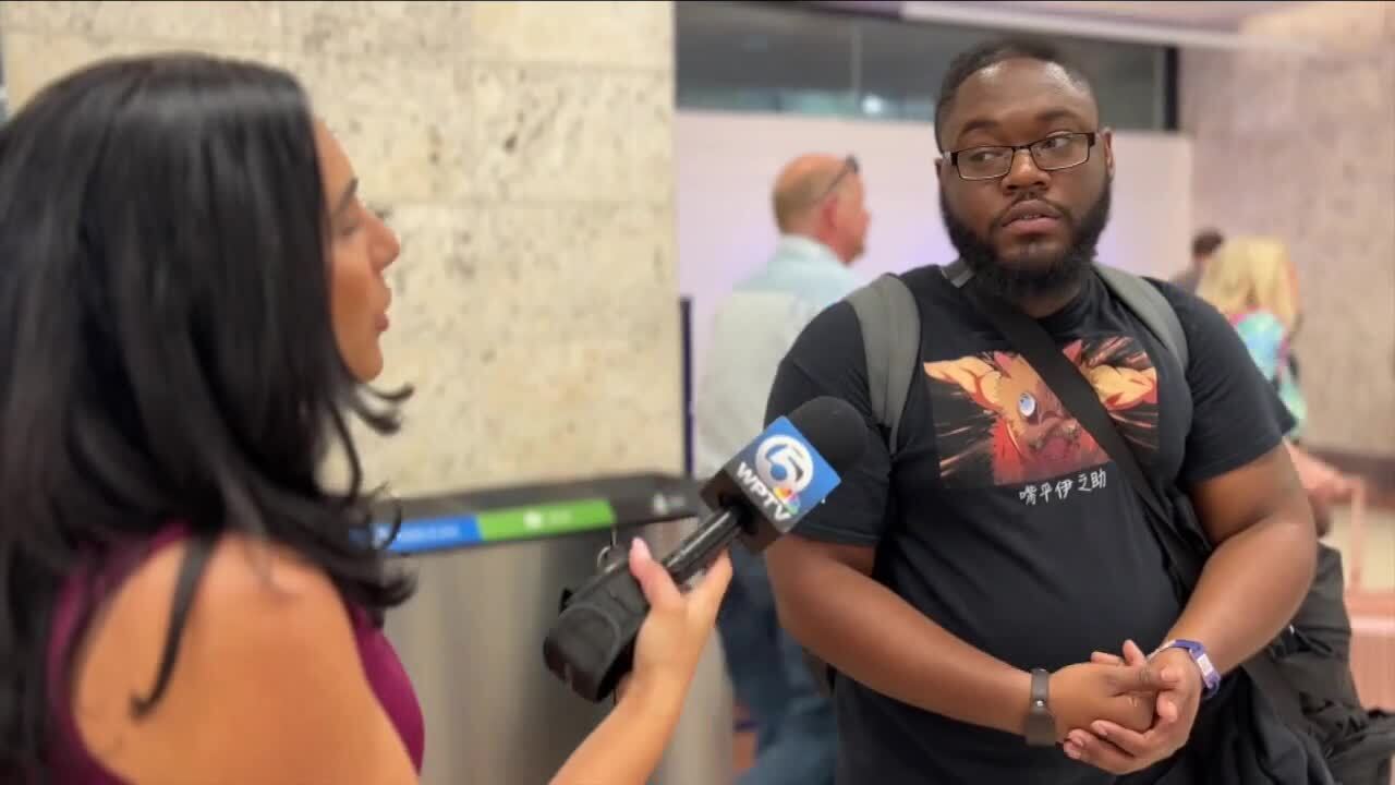 Reese Hart speaks to WPTV's Michelle Quesada at Palm Beach International Airport about JetBlue-Spirit merger lawsuit, March 7, 2023