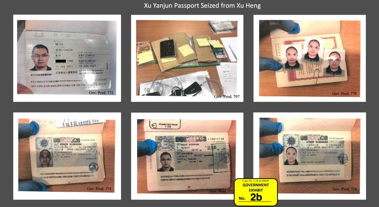 Evidence seized during Xu's arrest in Belgium in April 2018