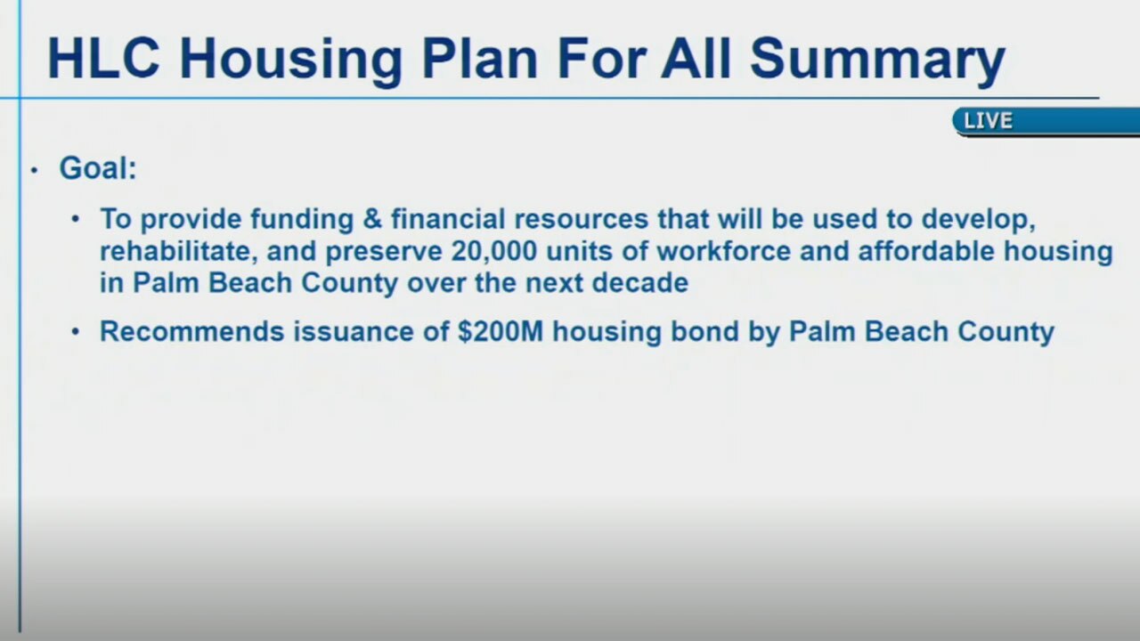 Palm Beach County housing plan summary, slide from commission meeting on April 12, 2022