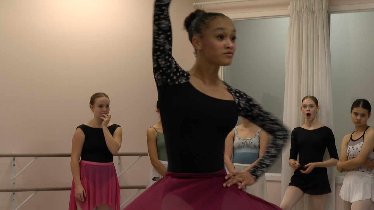 Simone Gibson dancing during a rehearsal