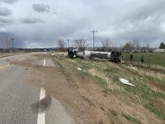 Semi-tanker rollover in La Plata County