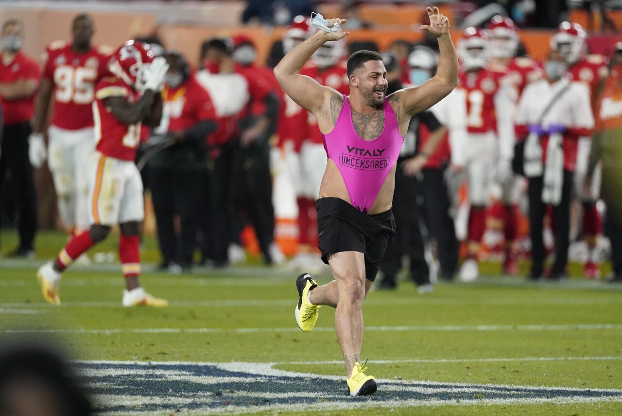 Yuri Andrade runs onto field during Super Bowl LV