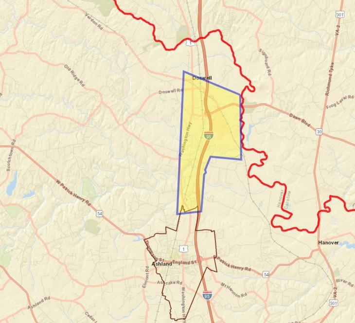Map of impacted area in Hanover County