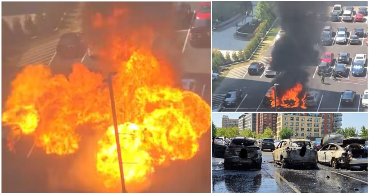 Video shows fiery explosion that damaged cars in Virginia parking lot