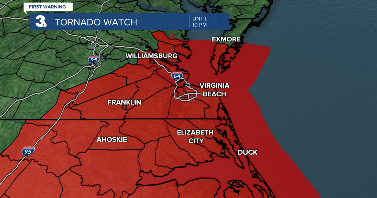 First Warning Forecast Tornado Watch issued for most of SE VA and NE NC First Warning Forecast Tornado Watch issued for most of SE VA and NE NC