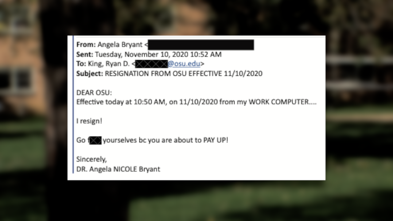 Dr. Angela Bryant's resignation email