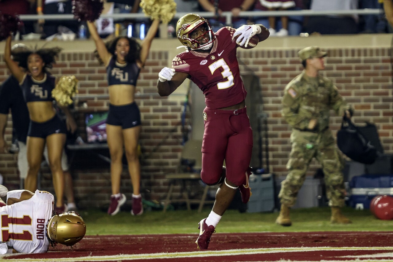 Florida State Seminoles running back Trey Benson returns opening kickoff 93 yards for TD vs. Boston College Eagles, Sept. 24, 2022