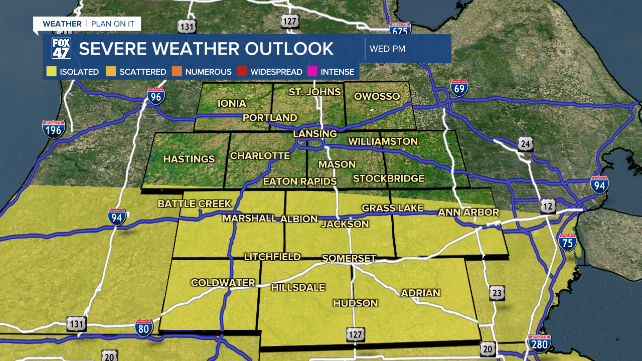 Marginal risk for severe winds in southern neighborhoods Wednesday evening