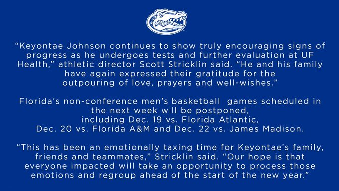 Florida Gators basketball postpones next three games, Keyontae