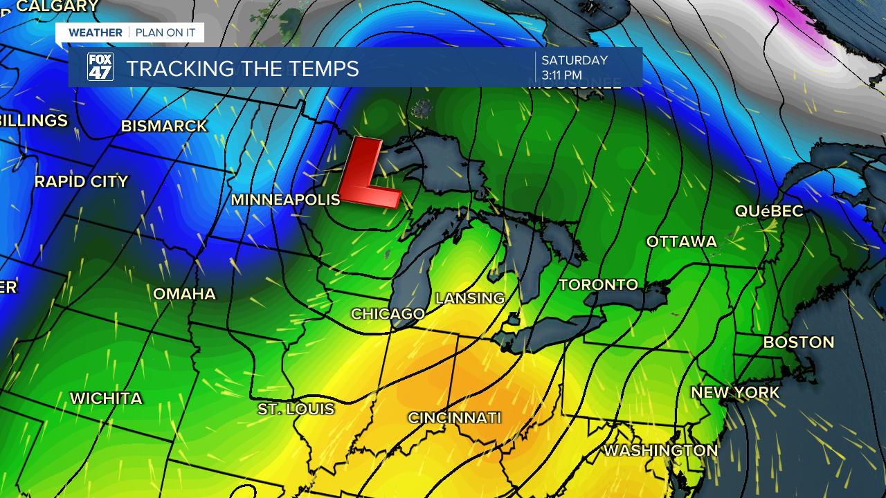 Strong Low Pressure Drives Warmer Temperatures and Precipitation