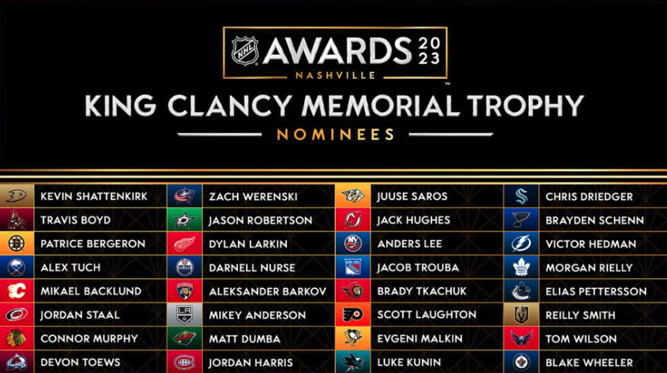 2023 King Clancy Memorial Trophy nominees