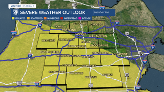 Marginal risk for isolated severe storms exists today across neighborhoods south of I-96