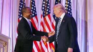 Ben Carson and Donald Trump at announcement of his endorsement.