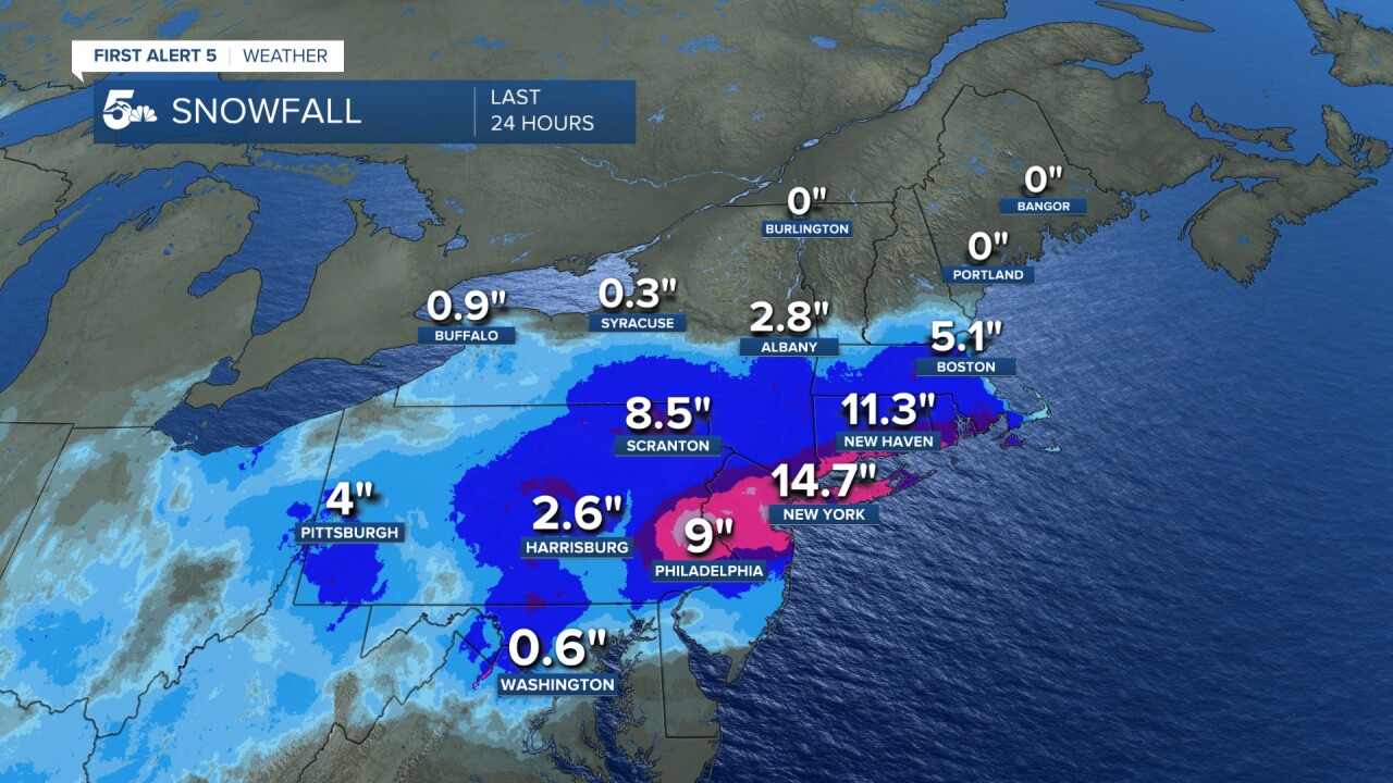 Nor'easter snowfall totals