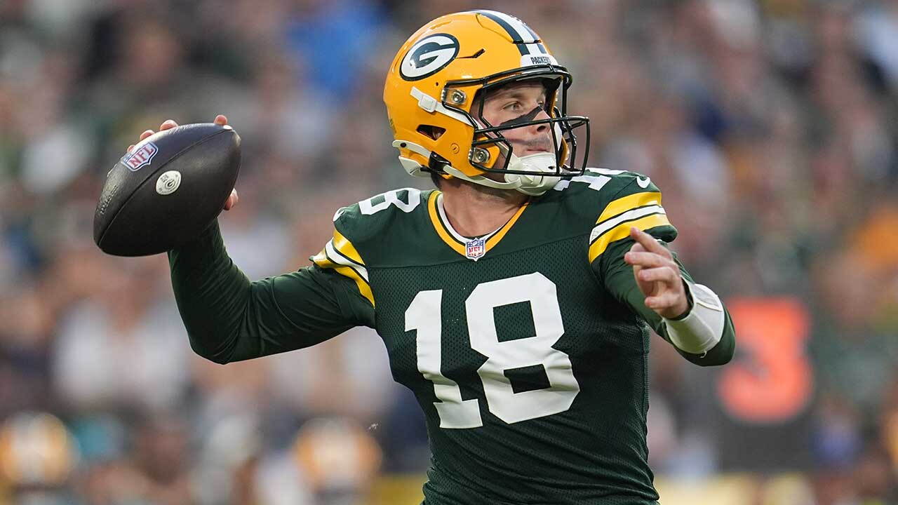 Green Bay Packers' Kyle McCord throws during the first half of a preseason NFL football game against the Arizona Cardinals Friday, Aug. 28, 2026, in Green Bay, Wis. 