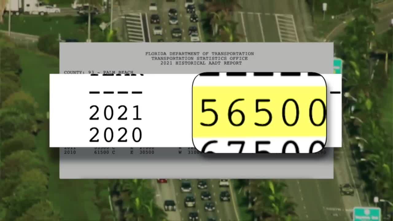 565,000 vehicles on average traveled Okeechobee Boulevard in downtown West Palm Beach in 2021