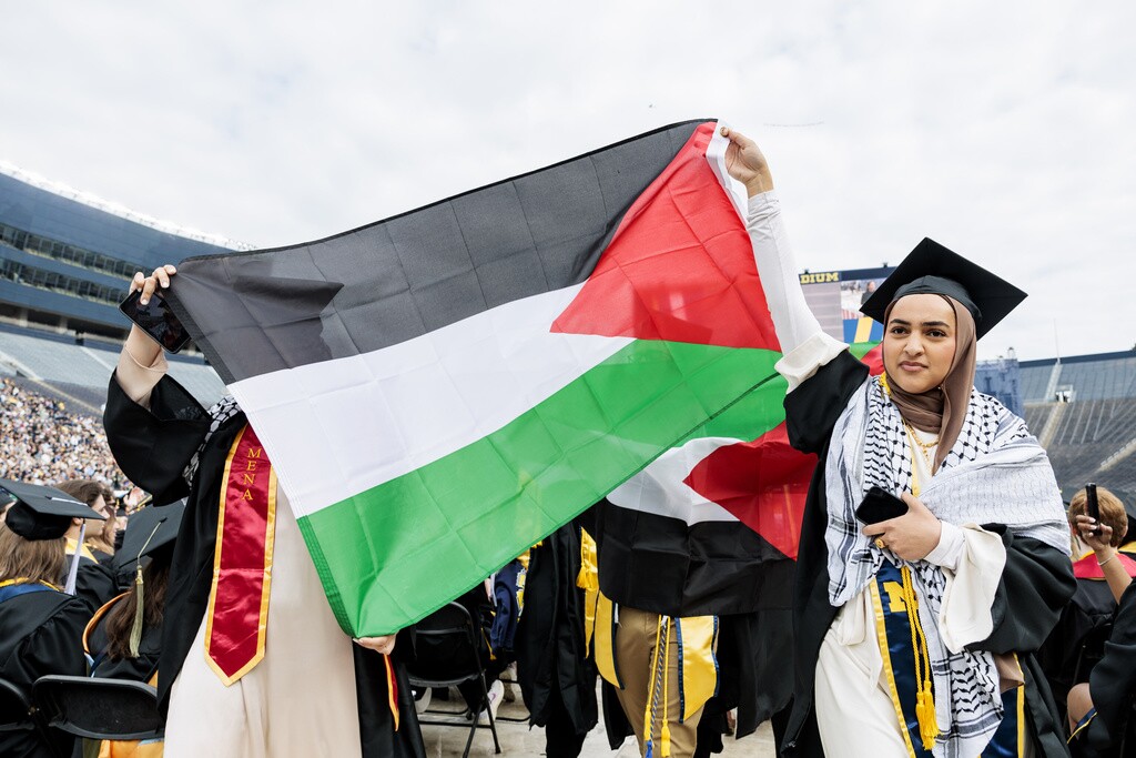 Protesters at the University of Michigan's Spring 2024 Commencement Ceremony