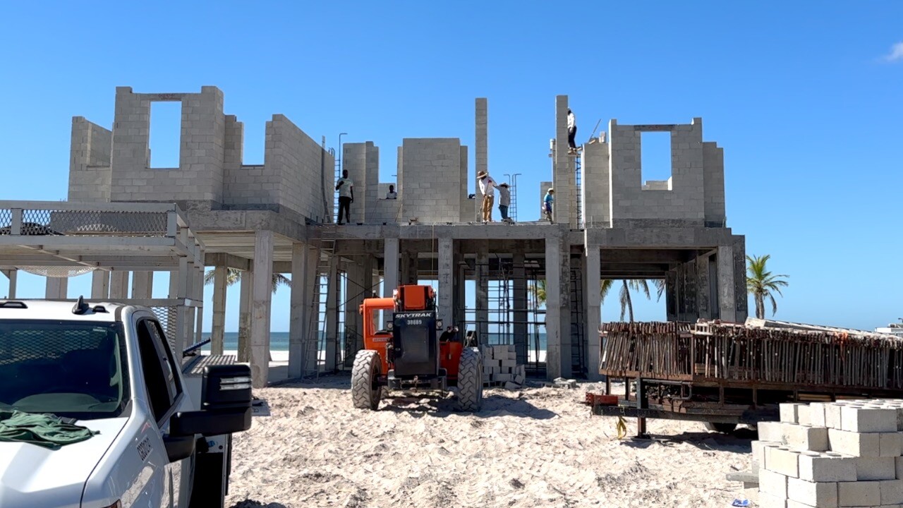 Crews working on a new build