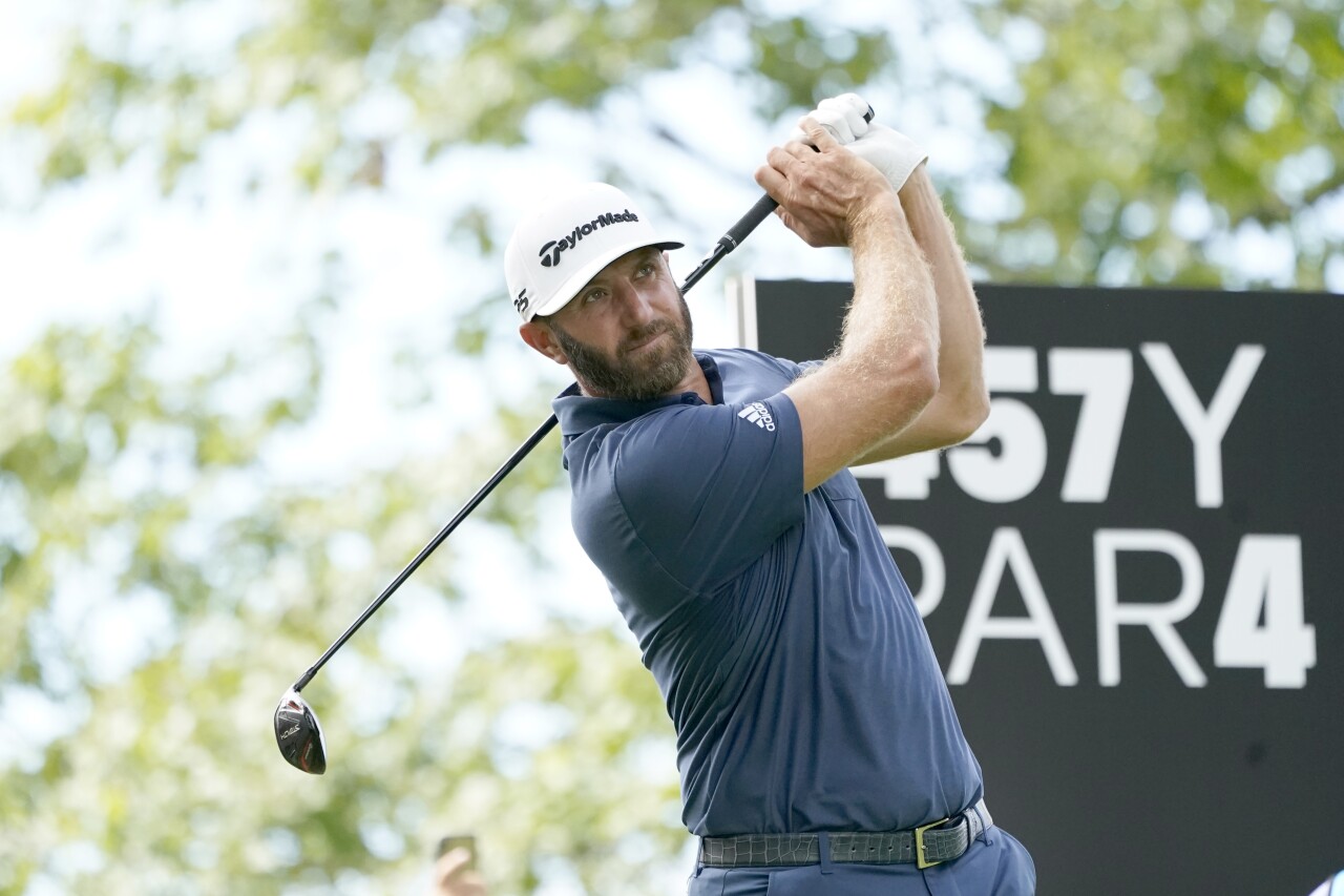 Dustin Johnson watches shot at LIV Golf Invitational-Chicago, Sept. 18, 2022