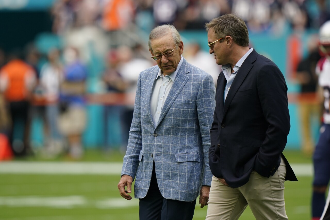 Miami Dolphins owner Stephen Ross speaks with