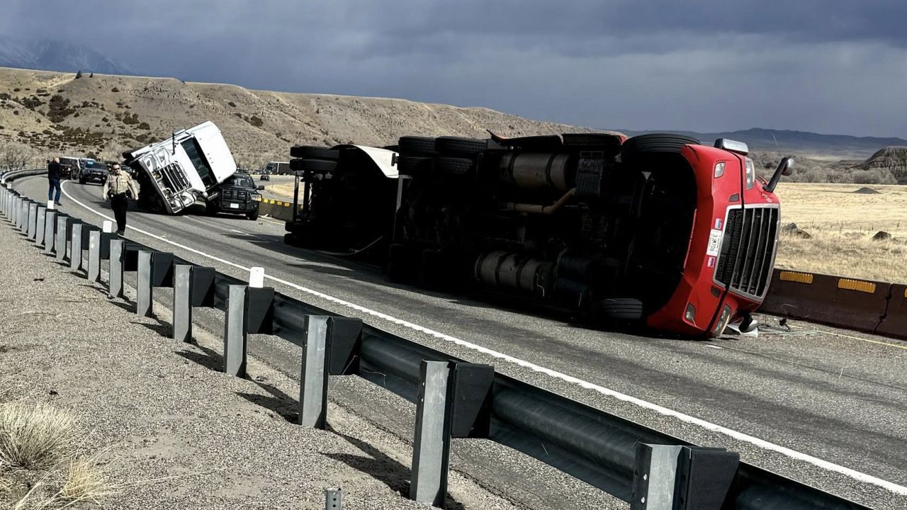 Deputy injured when semi truck got blown over onto patrol vehicle