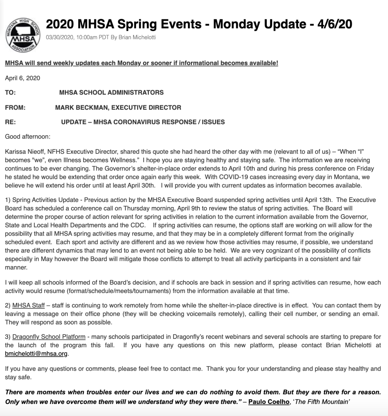 MHSA spring sports update 4-6-20