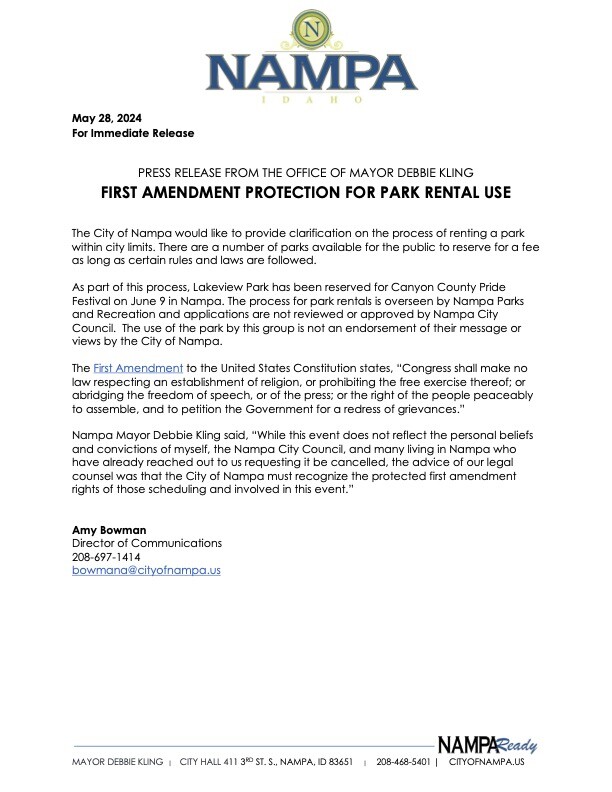 City of Nampa press release (4/28/24)