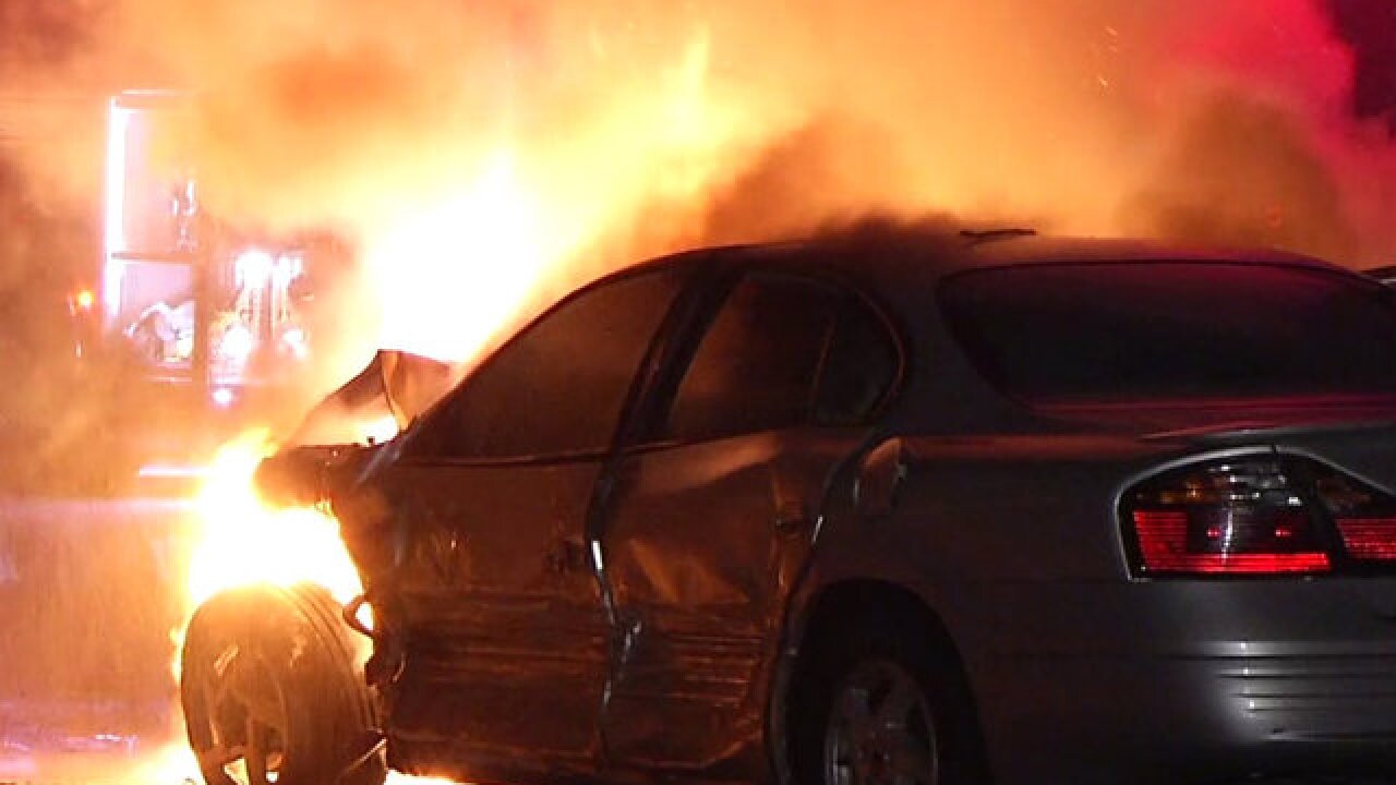 Car bursts into flames during series of crashes