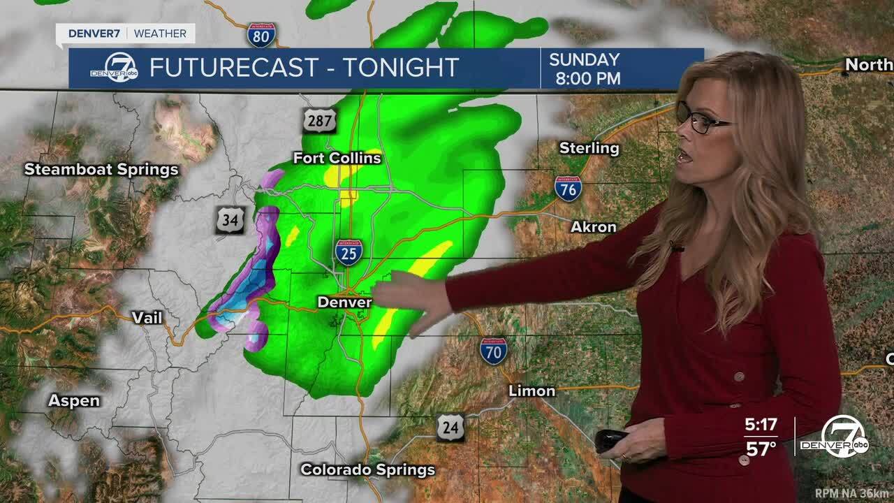 Wet weather for Denver Sunday night