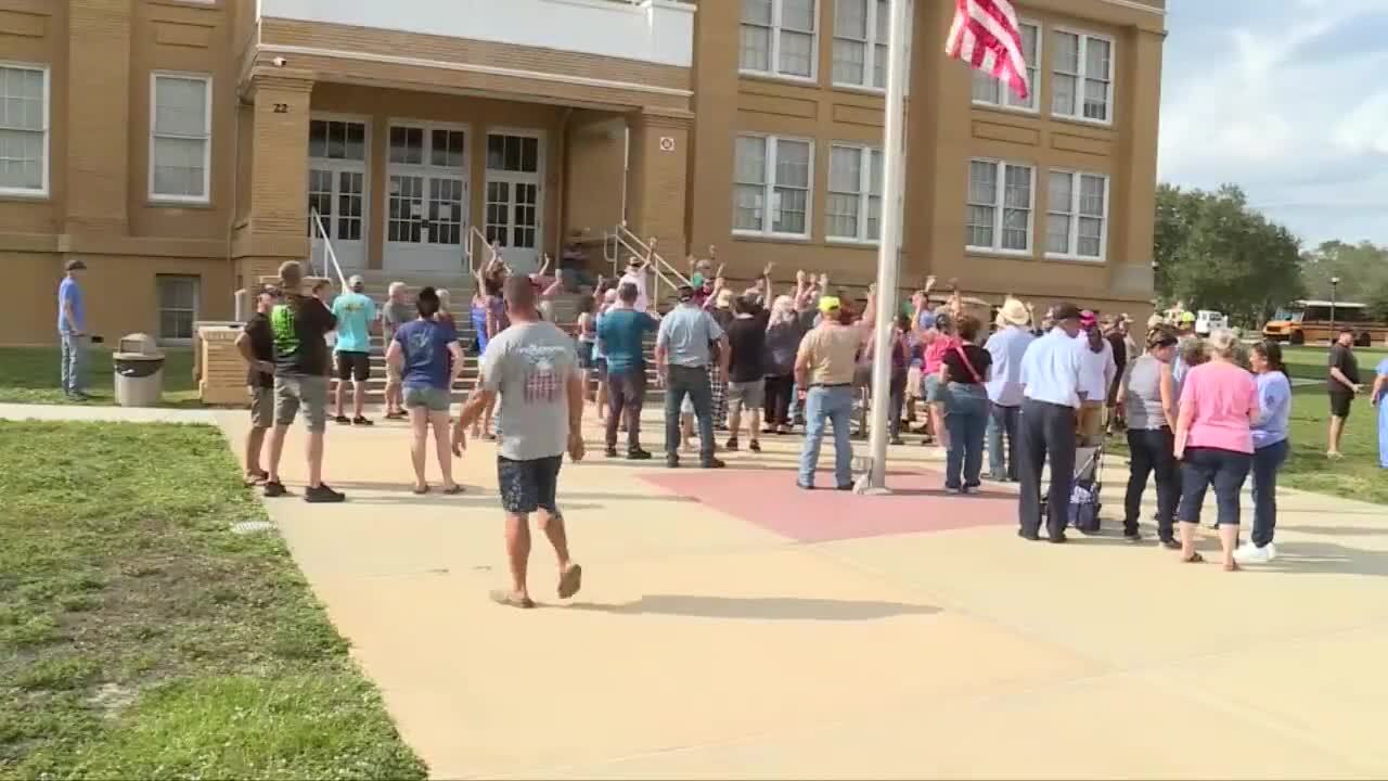 Around 90 Fellsmere residents gathered outside City Hall to voice their concerns about drainage issues. Dec. 2, 2023