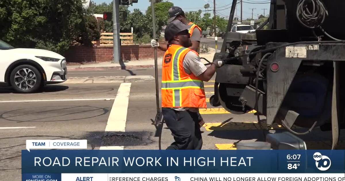 San Diego road repair crews discuss about working in high heat San Diego road repair crews discuss about working in high heat
