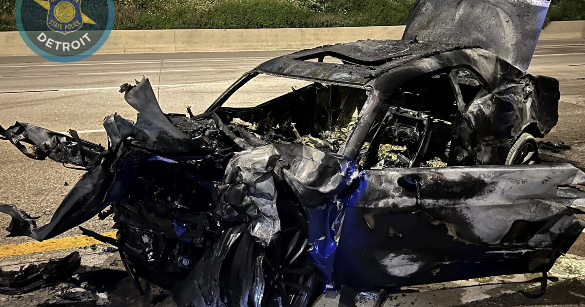 Car splits in half after hit by a vehicle going more than 100 mph