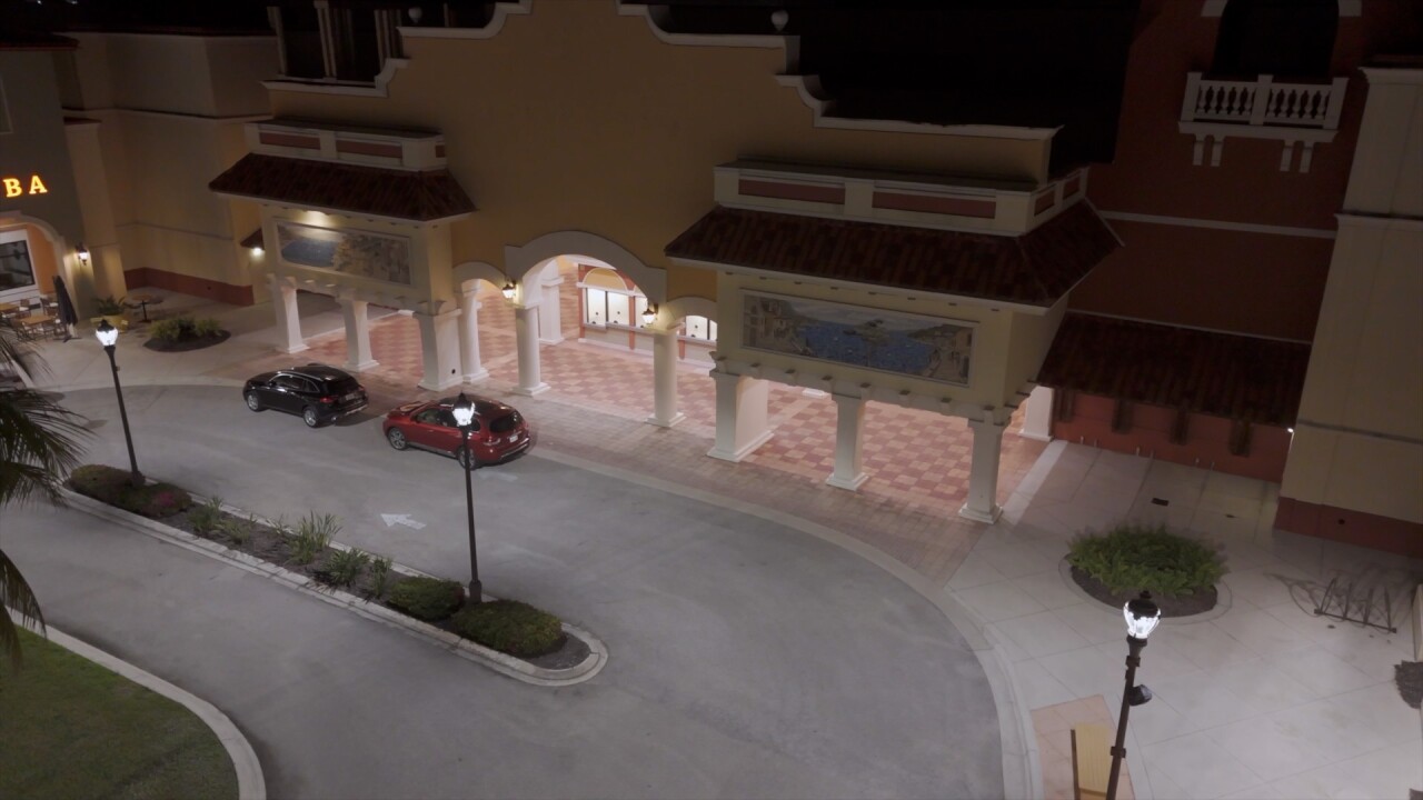 An aerial view of the vacant movie theater. 