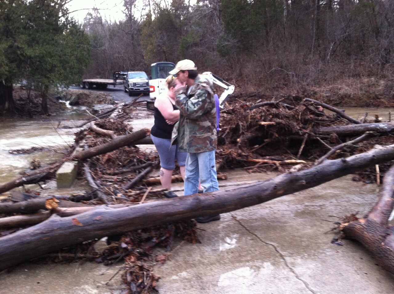 The low-water bridge at Coffee Hollow Road over Scioto Brush Creek in Adams County created a log jam for trees caught in rising water in 2013. 