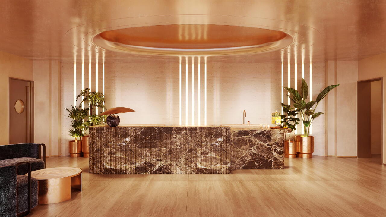 A rendering shows part of the spa at the W Cleveland hotel at Erieview Tower.