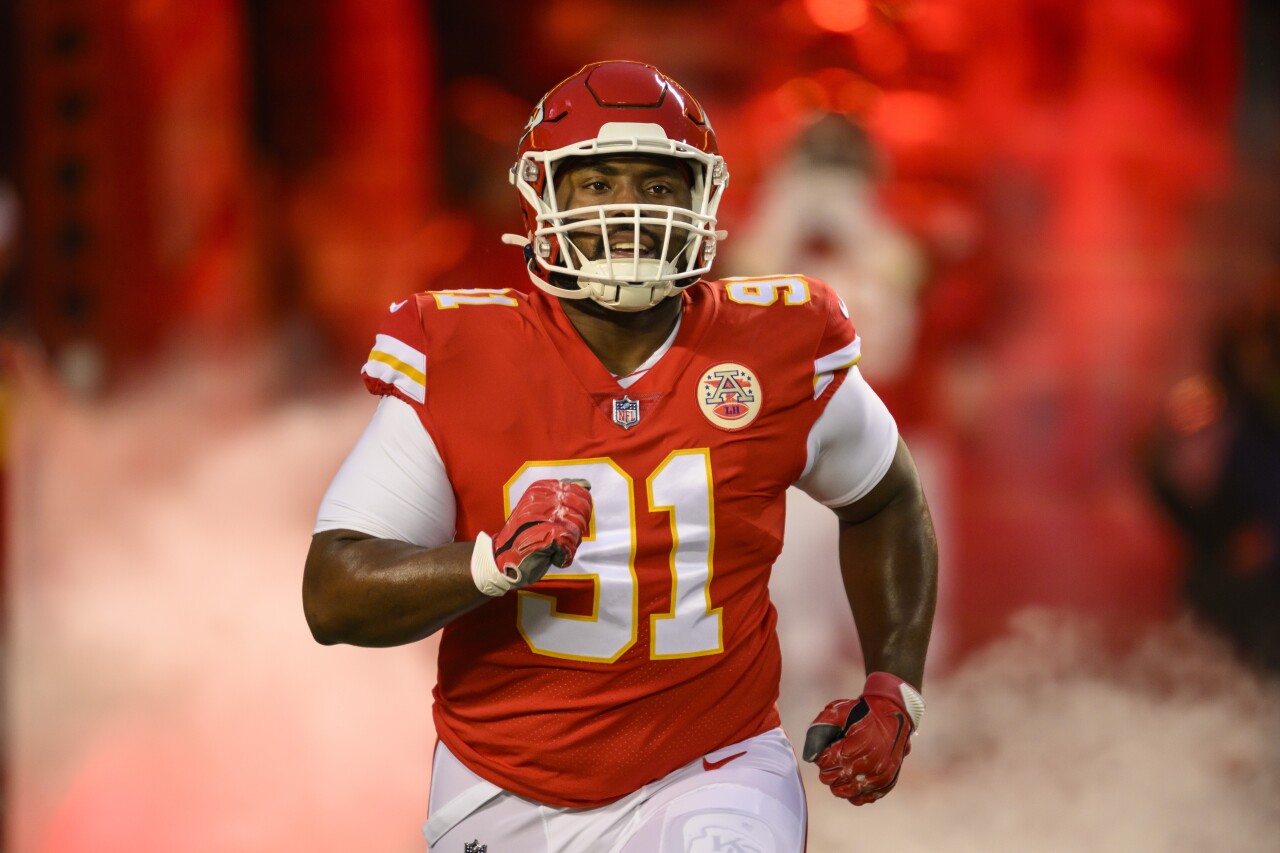 Kansas City Chiefs defensive tackle runs onto field before AFC Championship game, Jan. 29, 2023