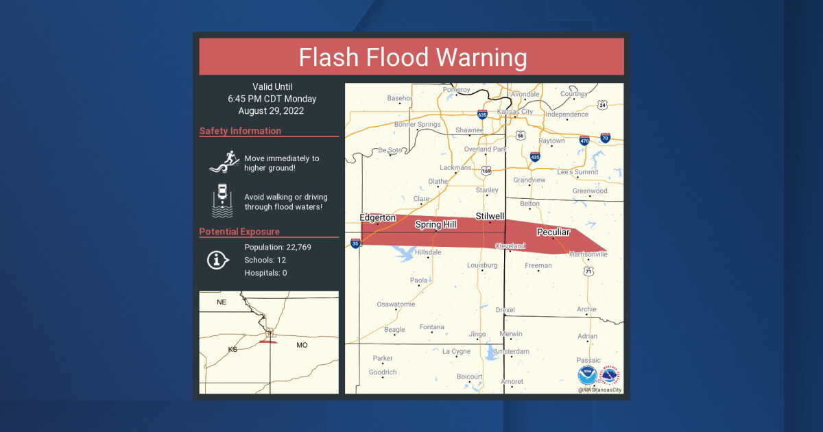 Flash flood warning issued for portions of southern Kansas City area