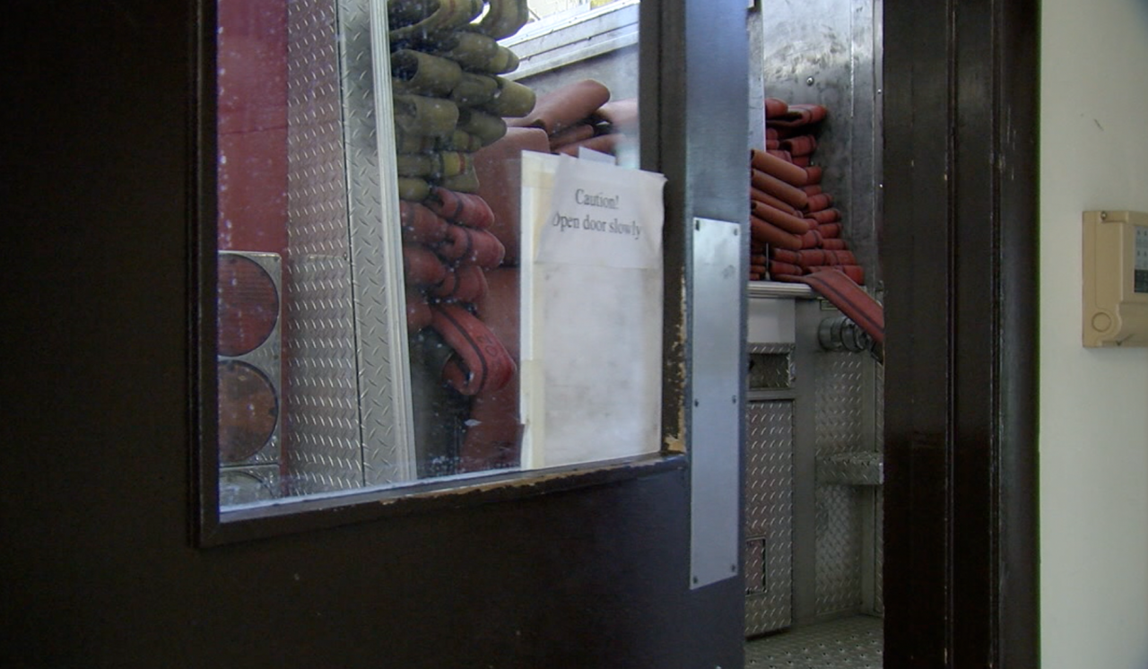 Fire Station 49 in Madisonville's kitchen door is inches from a parked truck.