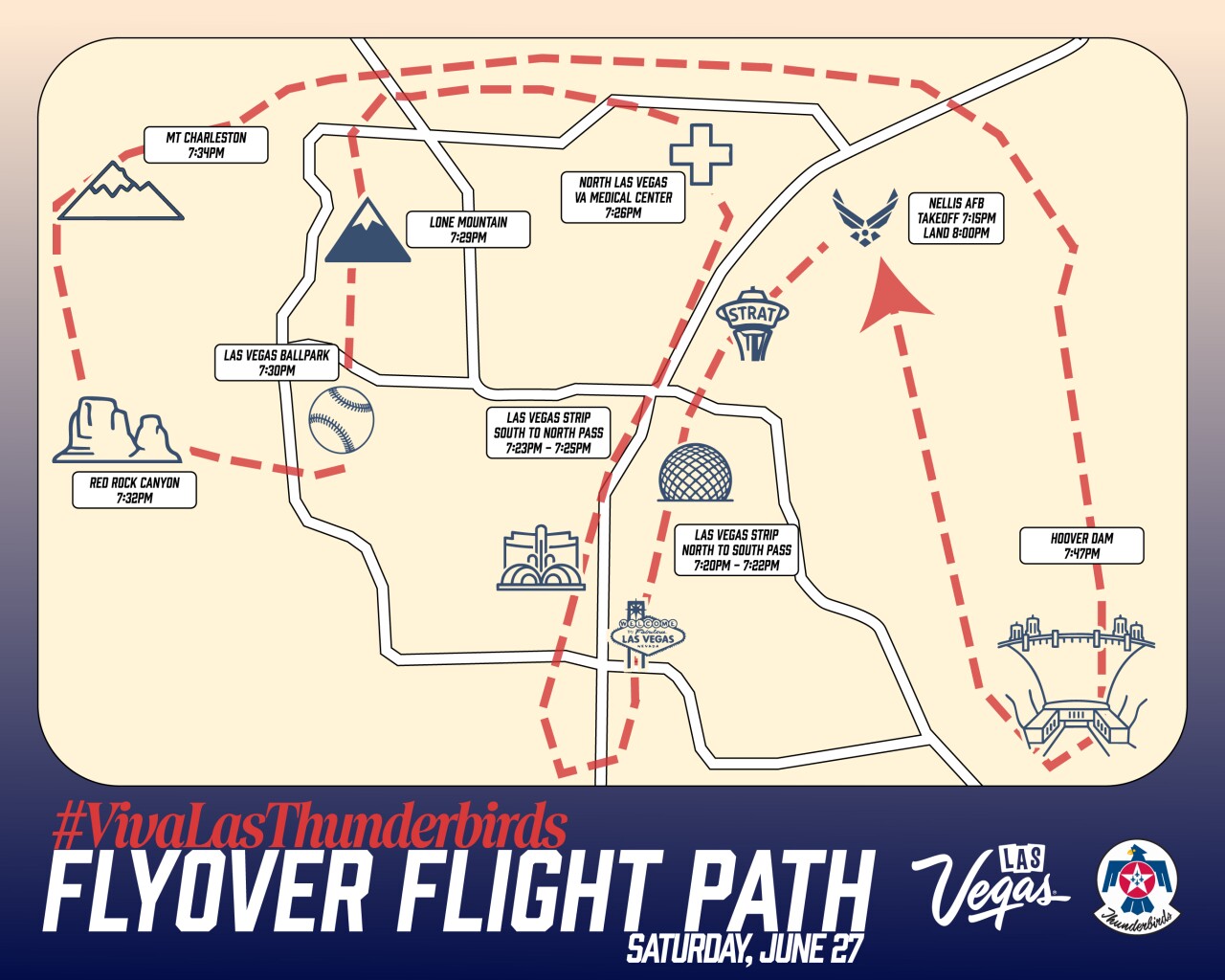 Thunderbirds Flyover Map Las Vegas June 2026
