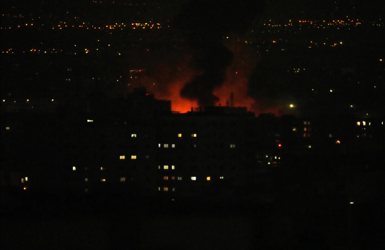 Smoke rises as strikes hit the Iranian capital of Tehran during the U.S.-Israeli military campaign, in Tehran, Iran, Saturday, March 7, 2026.