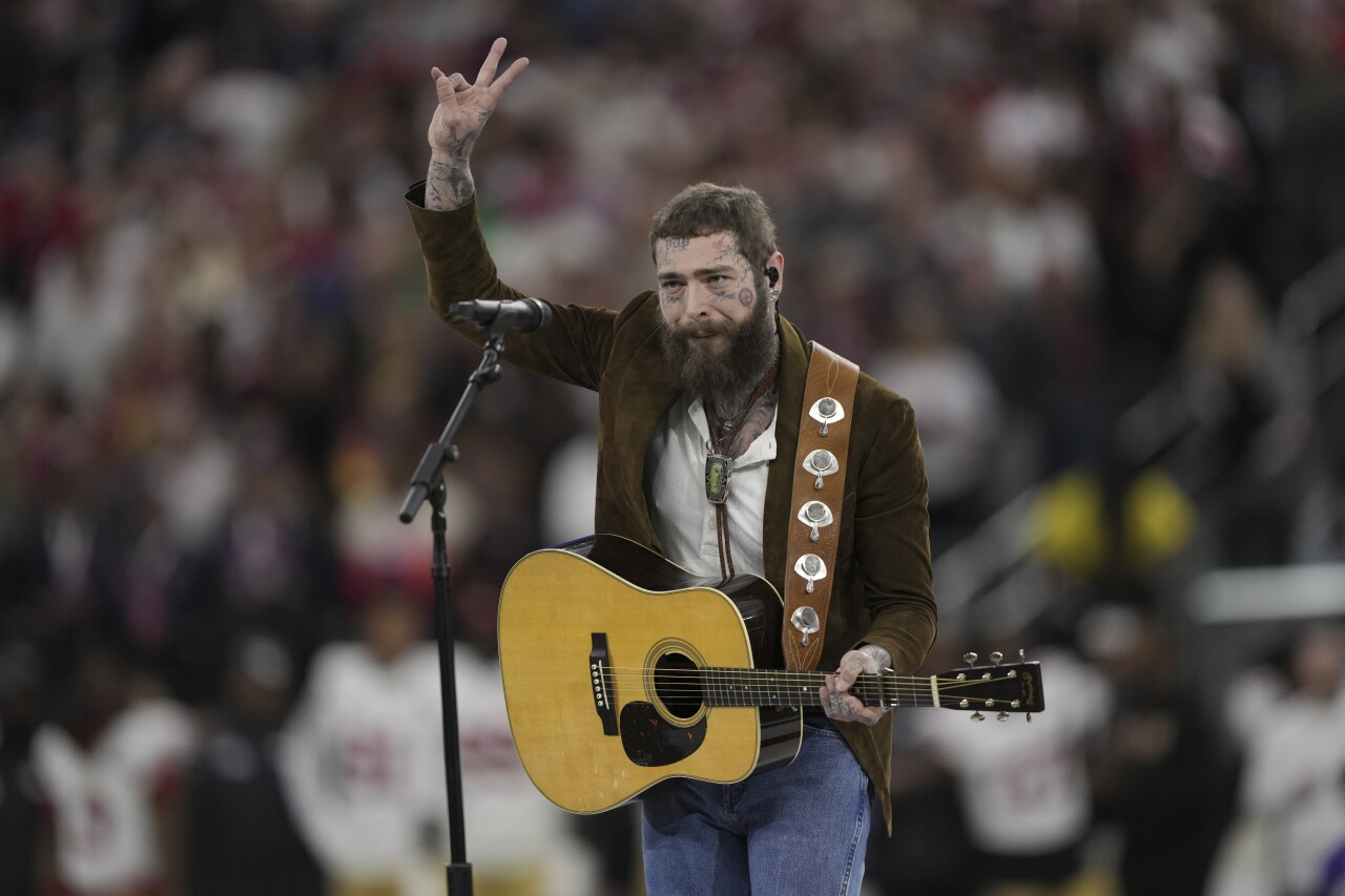 Post Malone performs before Super Bowl LVIII, Feb. 11, 2024