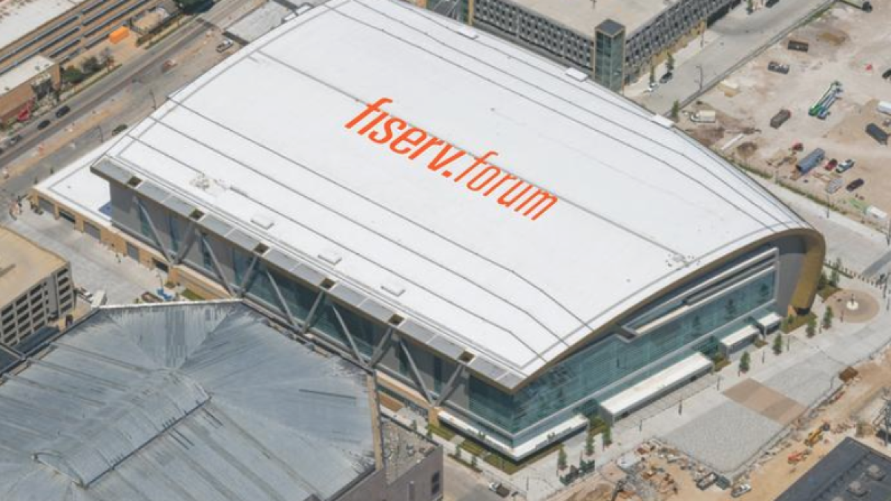 Bucks Plan Aerial View Light Up Sign On Top Of Fiserv Forum