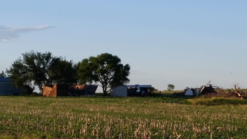 A farm suffers significant damage south of Beatrice from winds