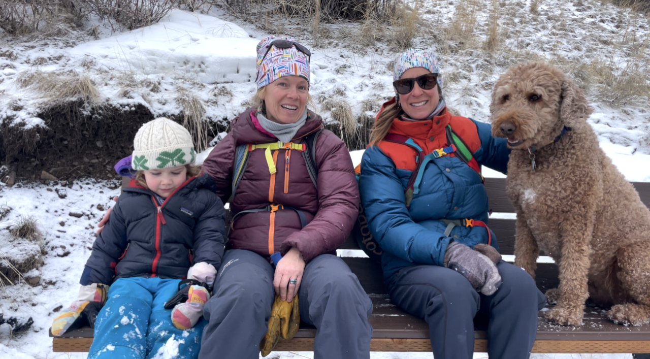 M Trail hikers and dog