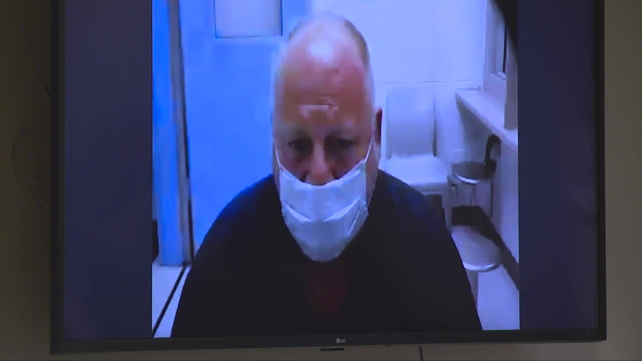 Steven Fair wearing mask during first appearance in court, March 18, 2021