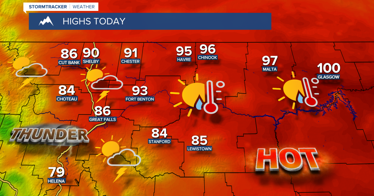 Isolated thunderstorms in central Montana, record heat for eastern Montana